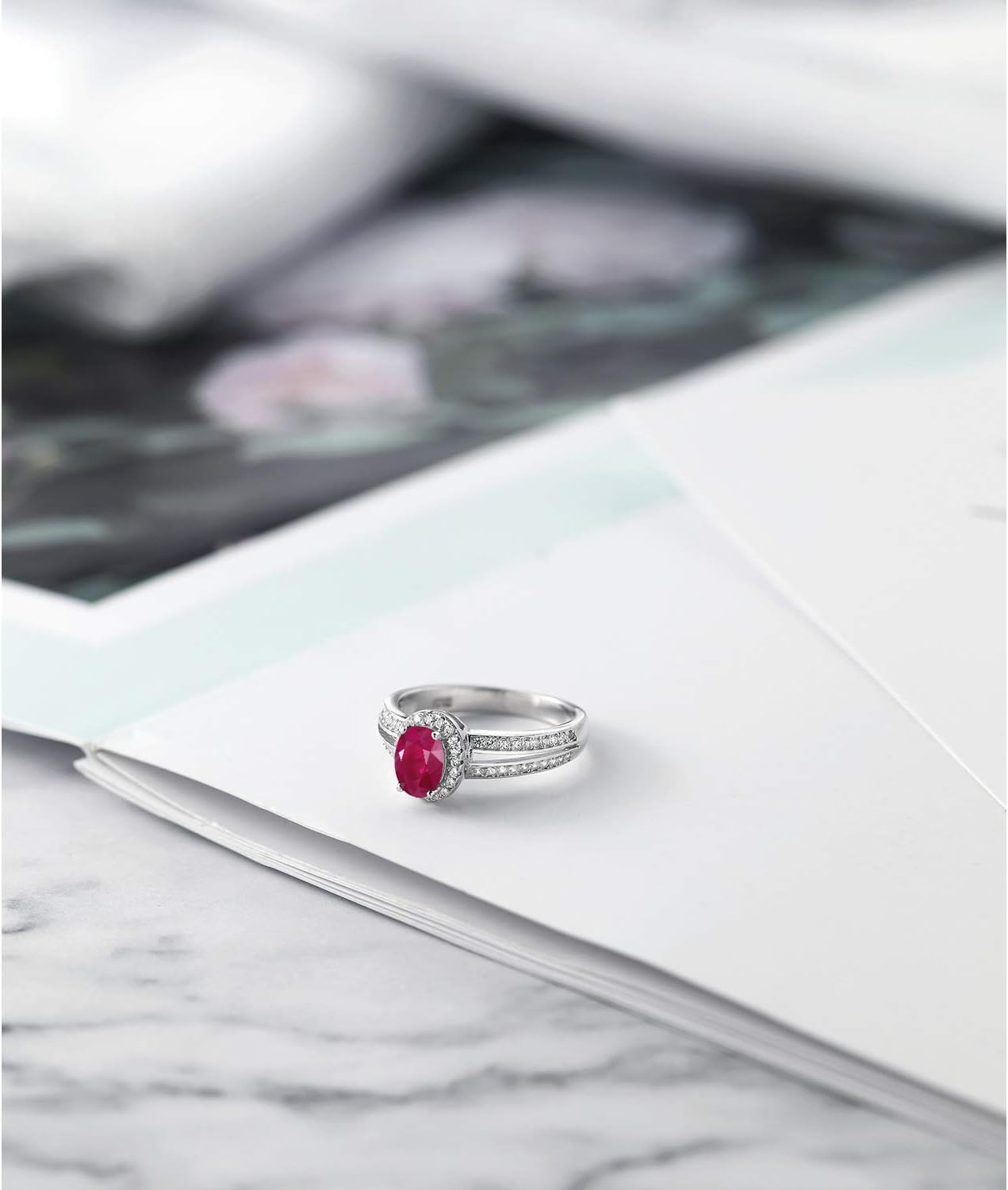 Gem Stone King 925 Sterling Silver Red Ruby Engagement Ring For Women | 1.60 Cttw | Oval 7X5MM | Gemstone July Birthstone