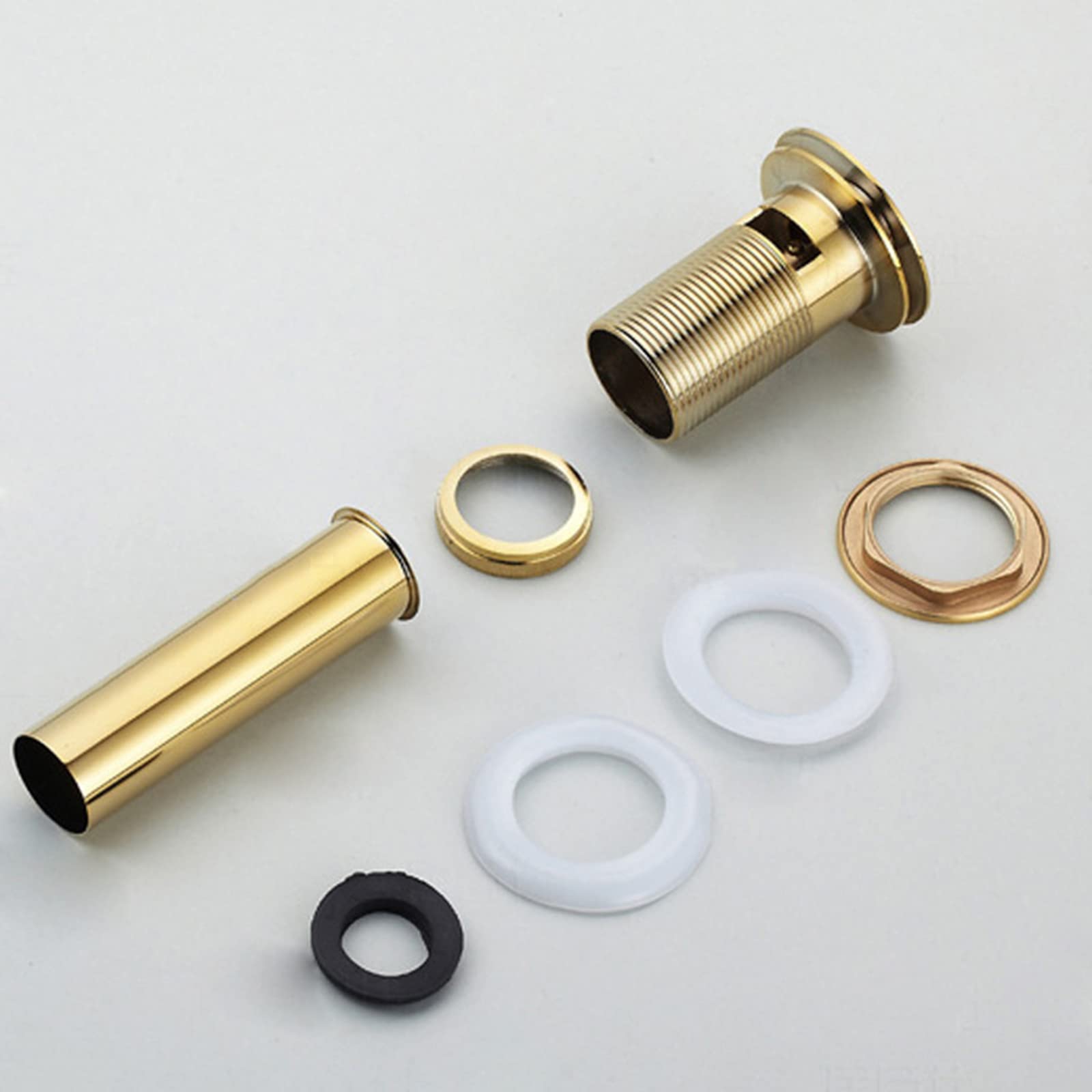 Tubo di scarico per lavello pop-up scarico lavabo pop-up scanalato con troppopieno, Materiale in ottone dorato(Gold a)