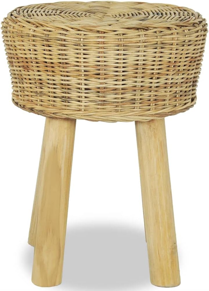 vidaXL Stool, Wooden Stool, Kitchen Step Stool, Footstool for Bathroom Bedroom Dining Room Dressing Room Entryway, Natural Rattan Solid Teak