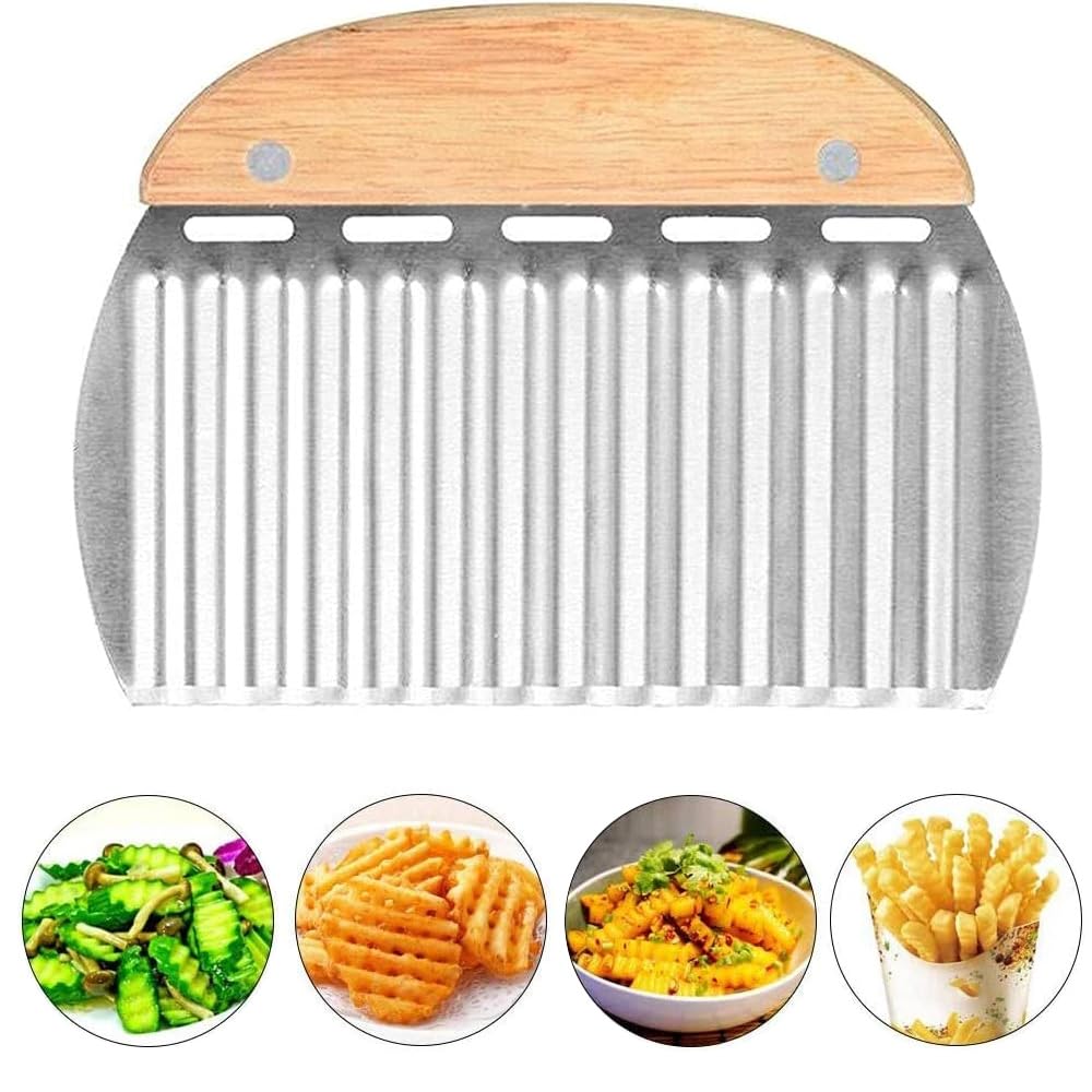 Crinkle Cutter for Veggies Stainless Steel Potato Carrot Chip Vegetable Crinkle Wavy Chopper Cutter French Fry Slicer