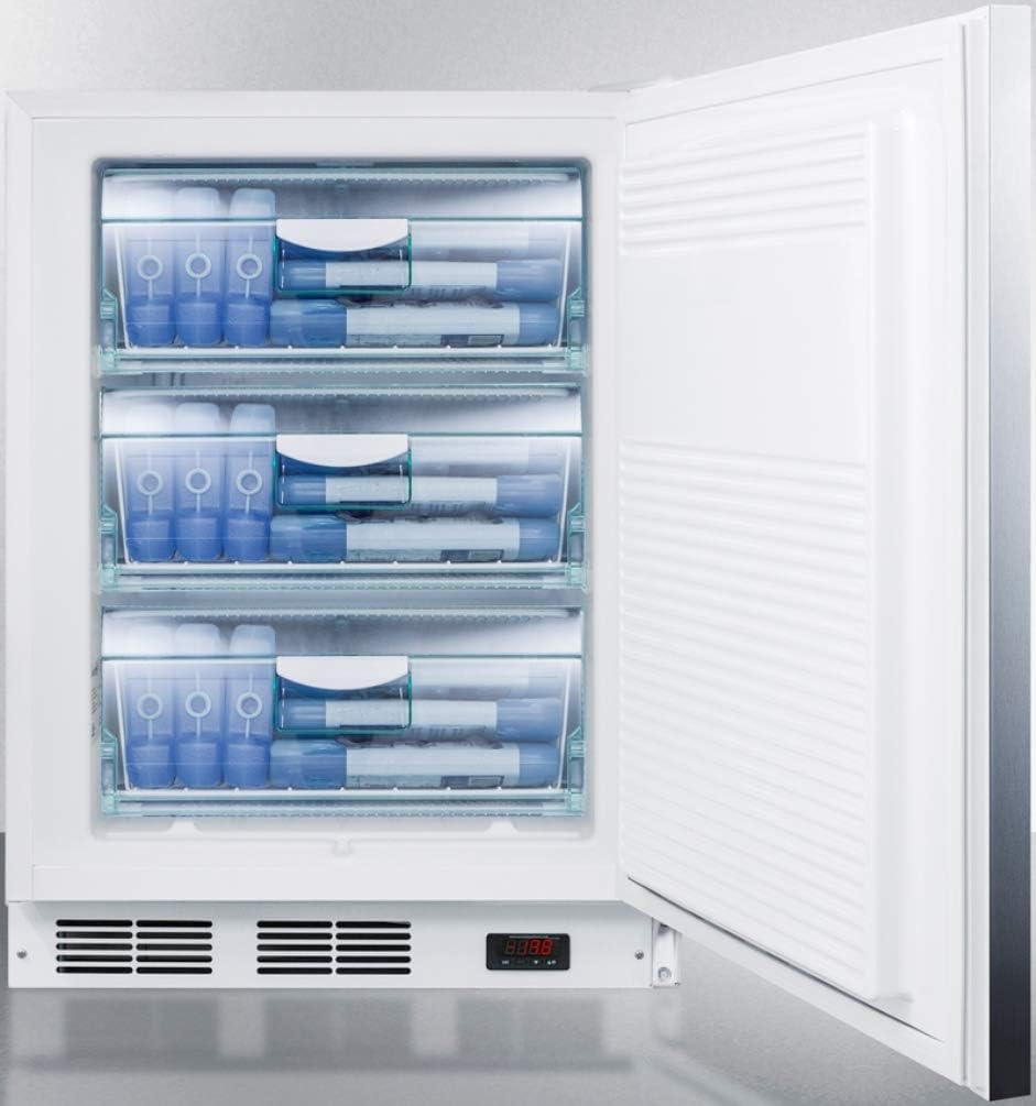 VT65MLSSHHADA 24" Medically Approved ADA Compliant Upright Freezer with 3.5 cu. ft. Capacity White Cabinet Factory Installed Lock and Three Removable Storage Baskets in Stainless Steel