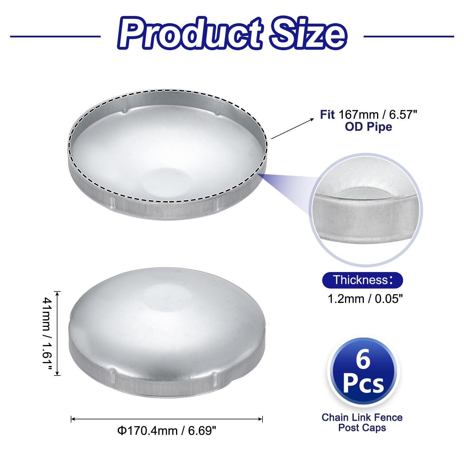 QUARKZMAN Cappello per Pali Recinzione a Maglia 6 Pezzi 167 mm Zincato | Tappo finale a cupola rotondo esterno, per tubo, per esterni, per parti di recinzione
