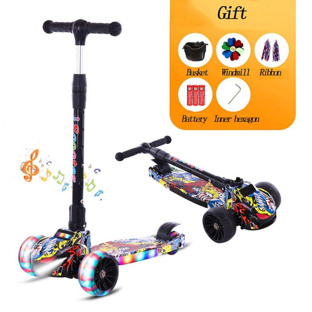 Kyman Folding Scooter for Kids, 3 Wheels Child Scooter - LED Light Up Wheels - Height-Adjustable - Maximum Load 176.37lbs - for Teens Kids Age 2 Up (Color : 3)
