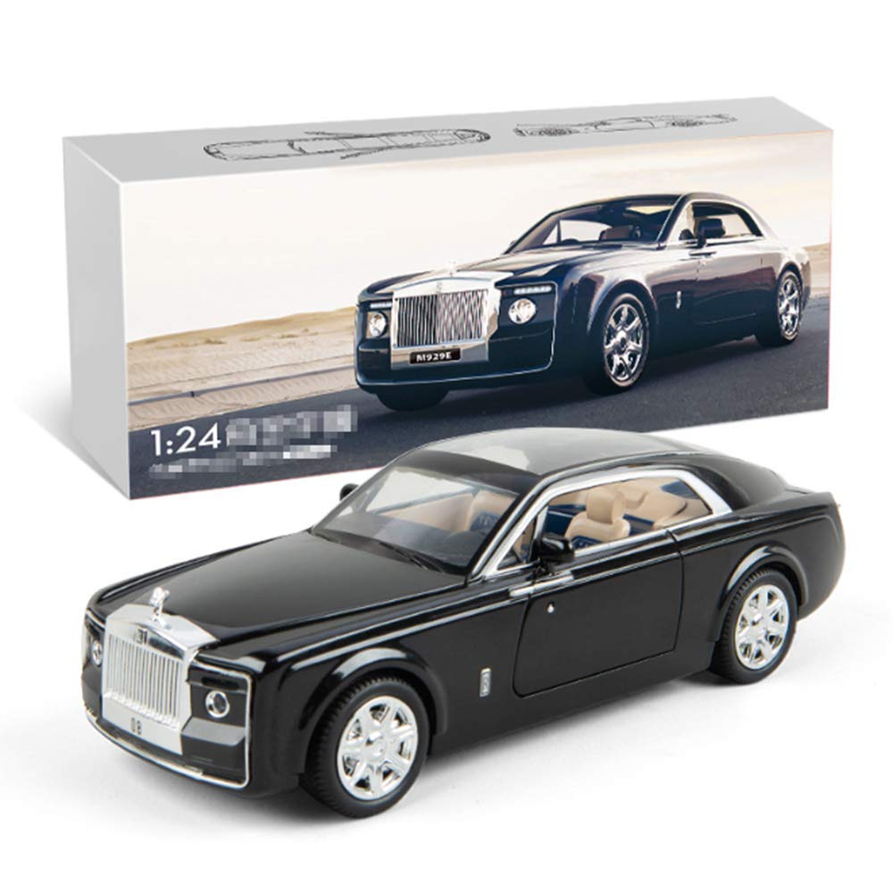 NOETSLJHLJH Rolls-royce Comet Model Die-cast Pull Back Car 1:24 True Restored Shape and Interior with Headlights and Horns Boy's with Warning Sign,Black