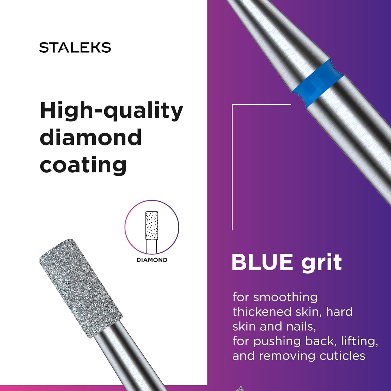 STALEKS PRO Expert Diamond Nail Drill Bit (Cylinder, Blue, 2.5mm Head / 6mm WP) β Medium Abrasiveness for Delicate Cuticle Polishing & Skin Processing in Hardware Manicure/Pedicure 4