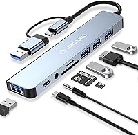 Vista 1 de Hub USB Hub USB C Divisor USB 7 en 1 Extensor USB con 4 puertos USB, 1 puerto USBC, lector de tarjetas TF/SD, salida de audio compatible