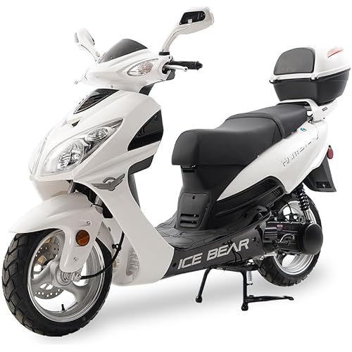 Ice Bear Gas 150ccScooter, White and Black, Sporty Design with Storage Compartment
