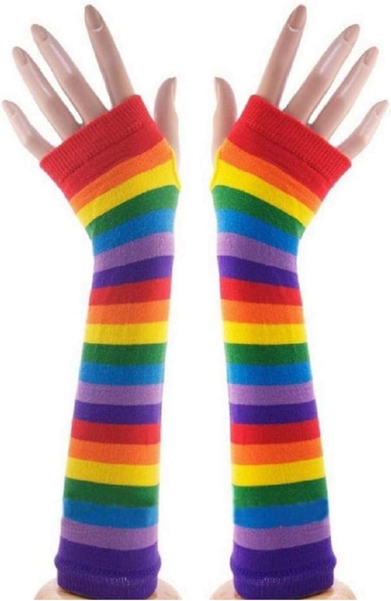 Punk Gothic Long Arm Warmer Fingerless Gloves (Rainbow)