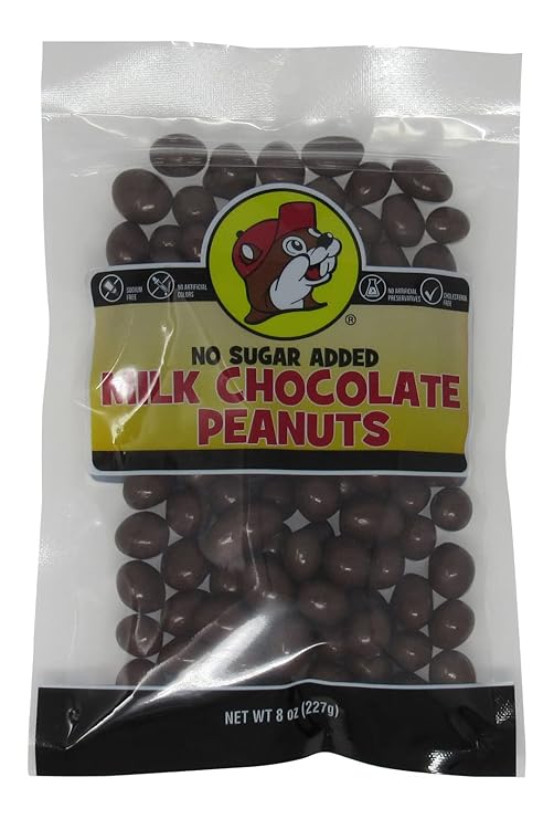 Bucee's No Sugar Added Chocolate Covered Peanuts in a Resealable Bag, 8 Ounces