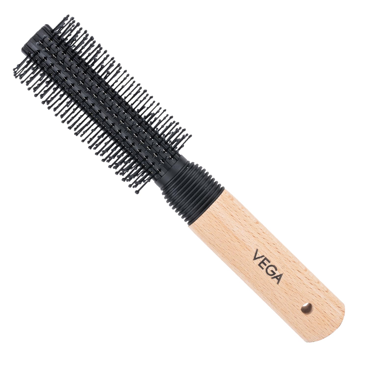 Vega Round Brush with Wooden and Black Colored Handle with Black Brush Colored Head