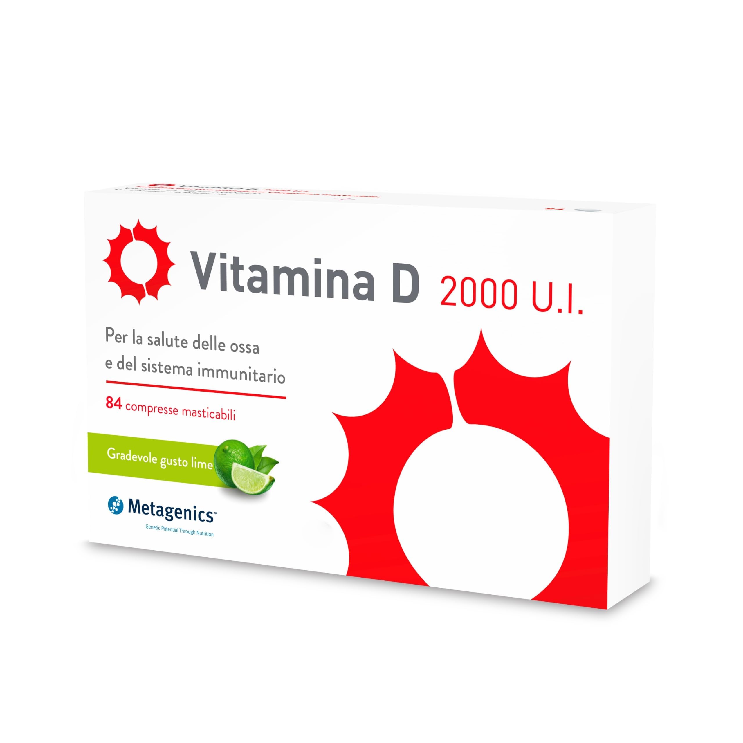 Metagenics Vitamina D 2000 U.​I. - Integratore per Sistema Immunitario e Supporto a ossa, denti e muscoli - 84 Compresse Masticabili