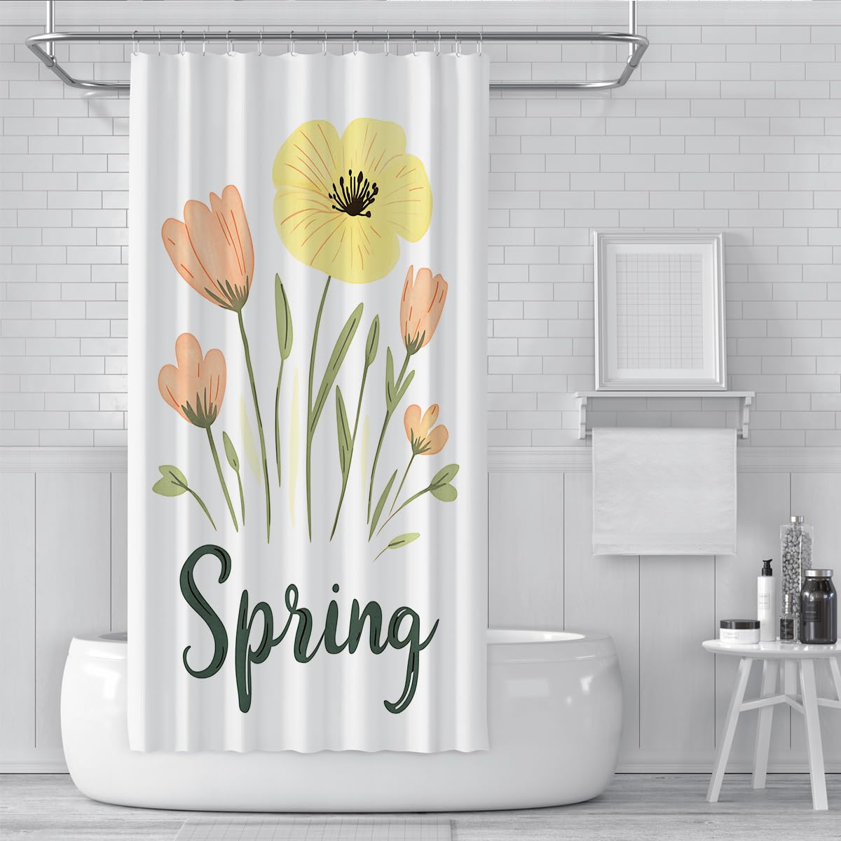 Minimalistische Frühlingsblumen-Skizze Duschvorhang W220xL180 cm
