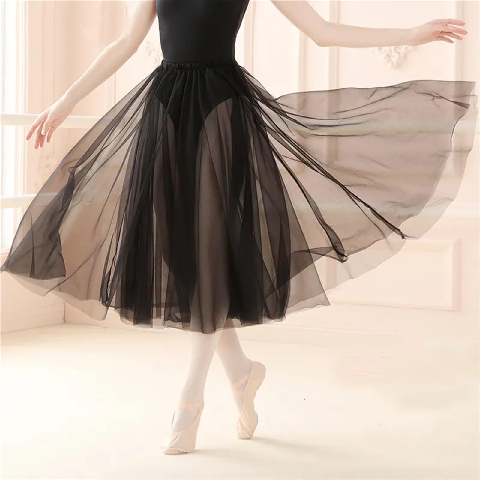 Jupe Longue Sexy et élégante en Mousseline de Soie for Femme, Jupe trapèze Tulle, Tutu, for soirée Mariage, Danse, Ballet, Bandage pour Danse(Black)