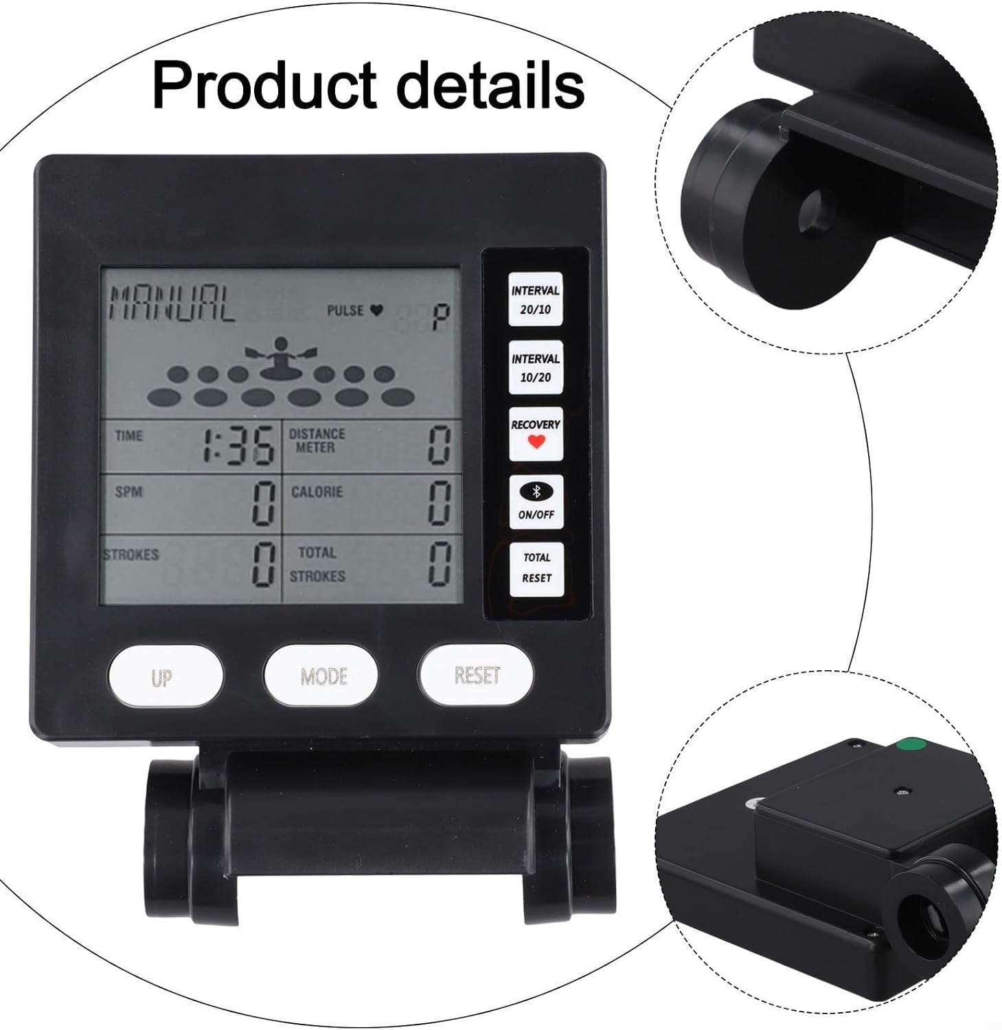 Replacement Rowing Machine Counter Speedometer with LCD Screen, Black Plastic Monitor for Wind Resistance Equipment