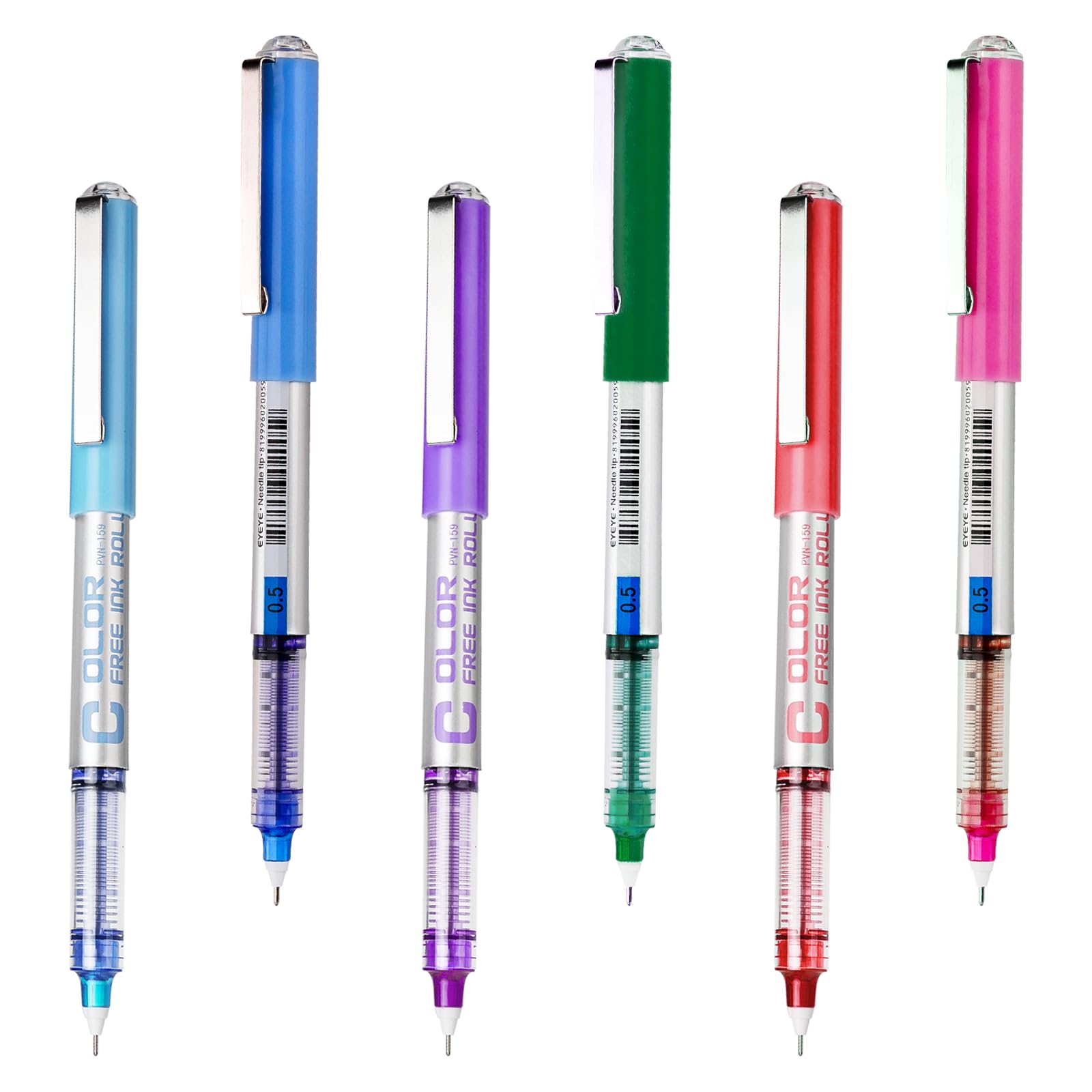 EYEYE Roller Ball Pen Extra Fine Point 6 Assorted Colors, Needle Rollerball Pens 0.5mm Quick Dry, Liquid Ink Pens Fine Point Smooth Writing Pen for