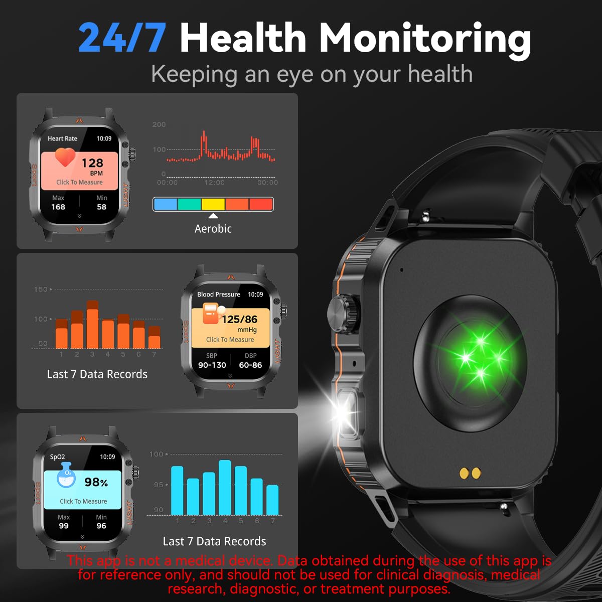 Reloj inteligente militar para hombre, altímetro, barómetro, brújula, IP68, resistente al agua, apto para natación, contestar/hacer llamadas, para actividades al aire libre, reloj de fitness