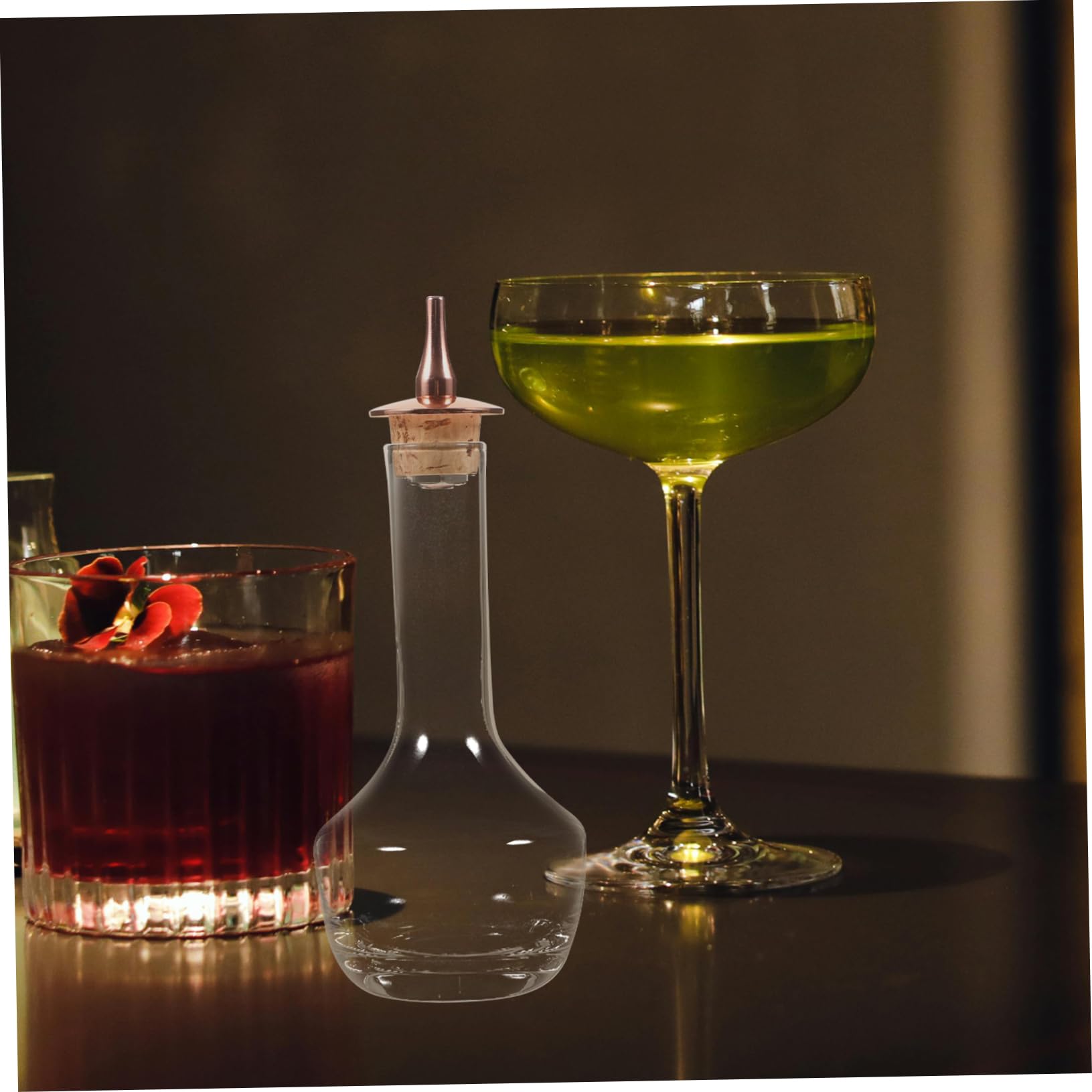 COLLBATH 2stücke Glass Bitter Bottle Mit Roségold-Dasher Deckel Für Cocktails Und Barbedarf Stilvolle Langlebige Glaskaraffe Für Zuhause Restaurants Und Bars
