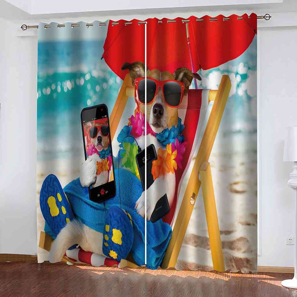 Rideau occultant enfant motif chien de plage isolant thermique et phonique 264x160cm