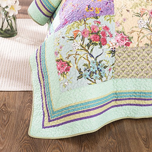 Yayiday Cotton Patchwork Bedspread Quilt Sets King Size - Reversible Breathable Comforter Floral Quilted Coverlet With Pillow Shams, Bohemian Pattern Rural #TOP2