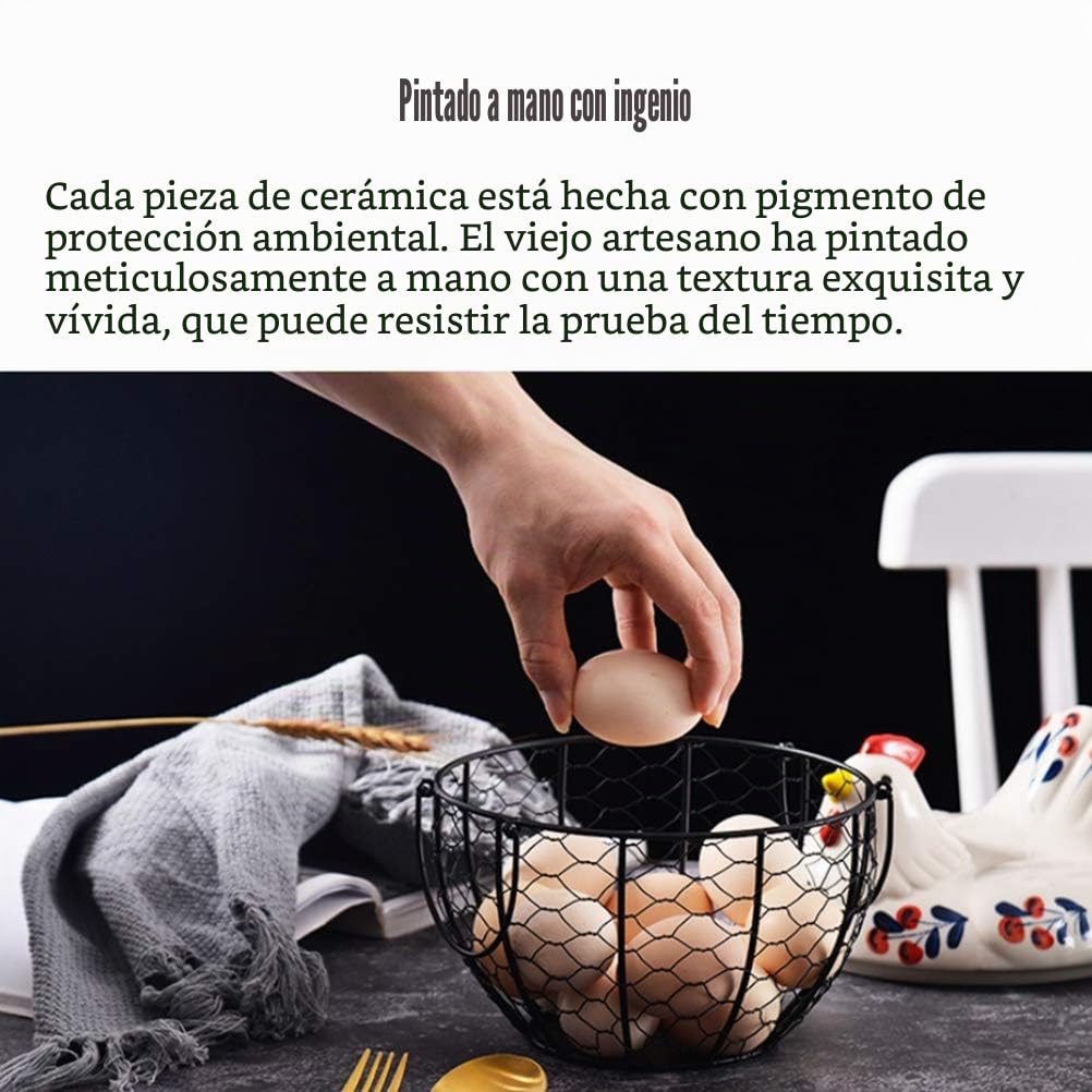 Cesta para huevos de alambre, cesta redonda de metal con cubierta en forma de gallina, cesta de recolección de huevos para huevos frescos (Negro)
