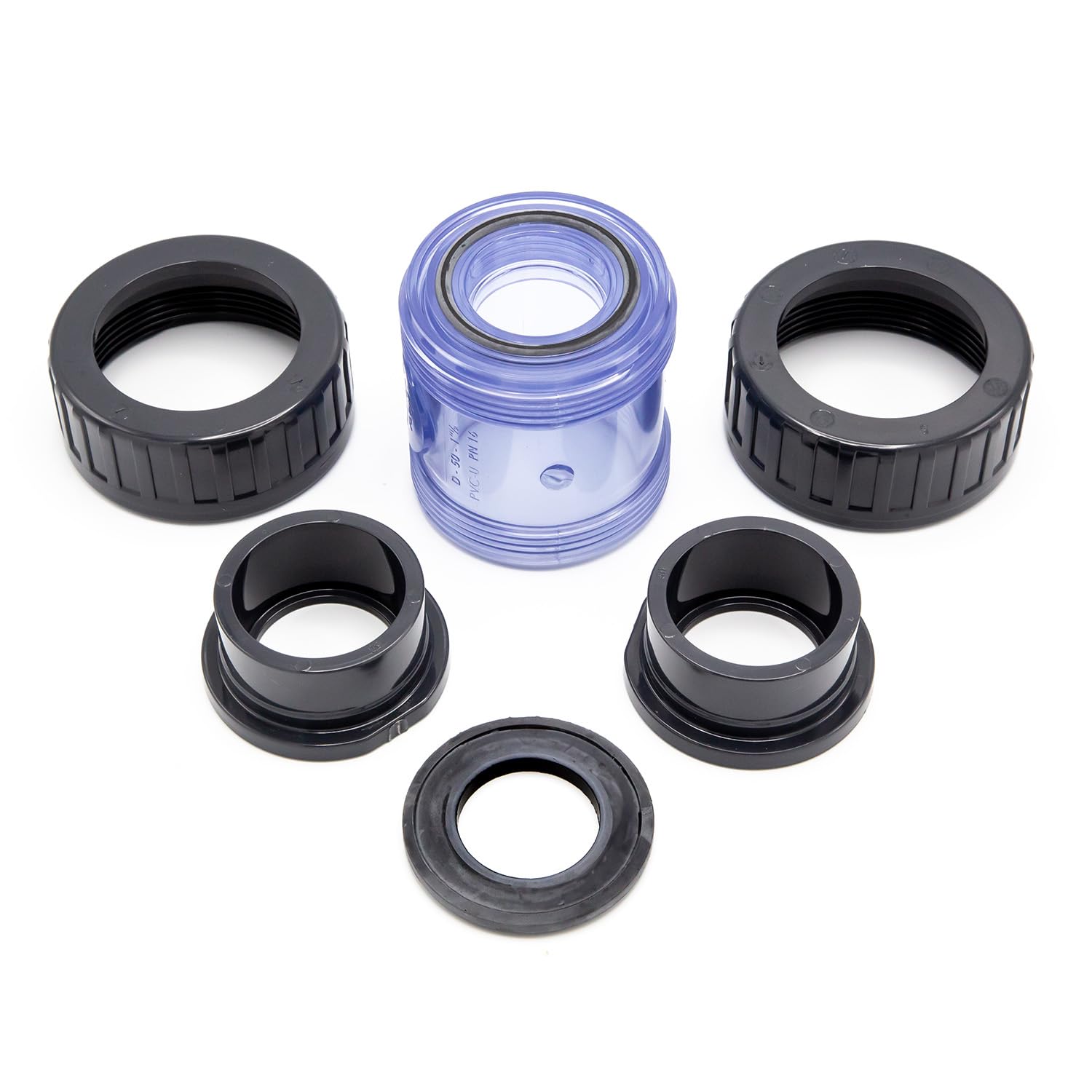 Raccord PVC manchon à coller transparent I Ø 50 mm 1 1/2" PVC-U PN16 avec voyant I Pour plomberie de piscine et bassin, contrôle visuel du débit I bm325