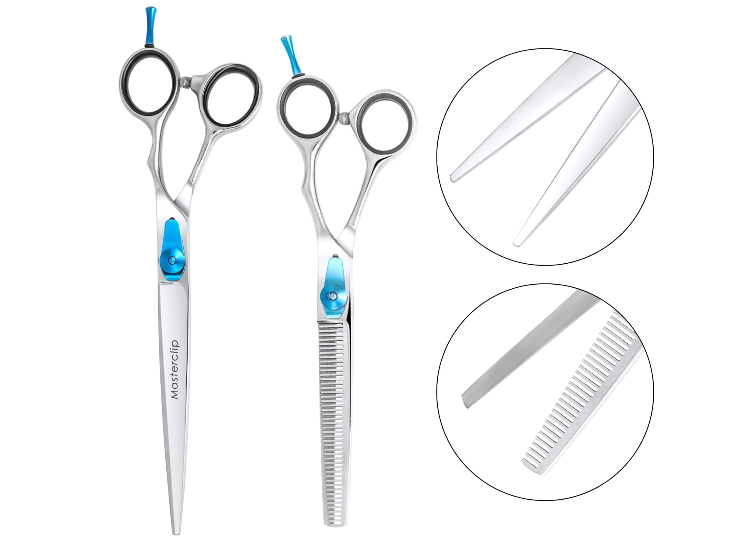 Masterclip Essentials Lot de 2 ciseaux de toilettage professionnels en acier inoxydable de qualité supérieure pour droitier 19,1 cm et 16,5 cm
