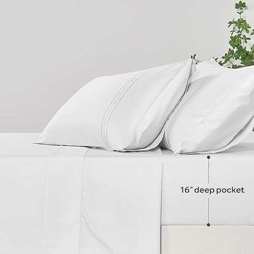 Miniatura 3 de JELLYMONI Juego de sábanas de tamaño individual, color blanco, sábanas de satén 100% algodón de 400 hilos para cama de tamaño individual, sábanas
