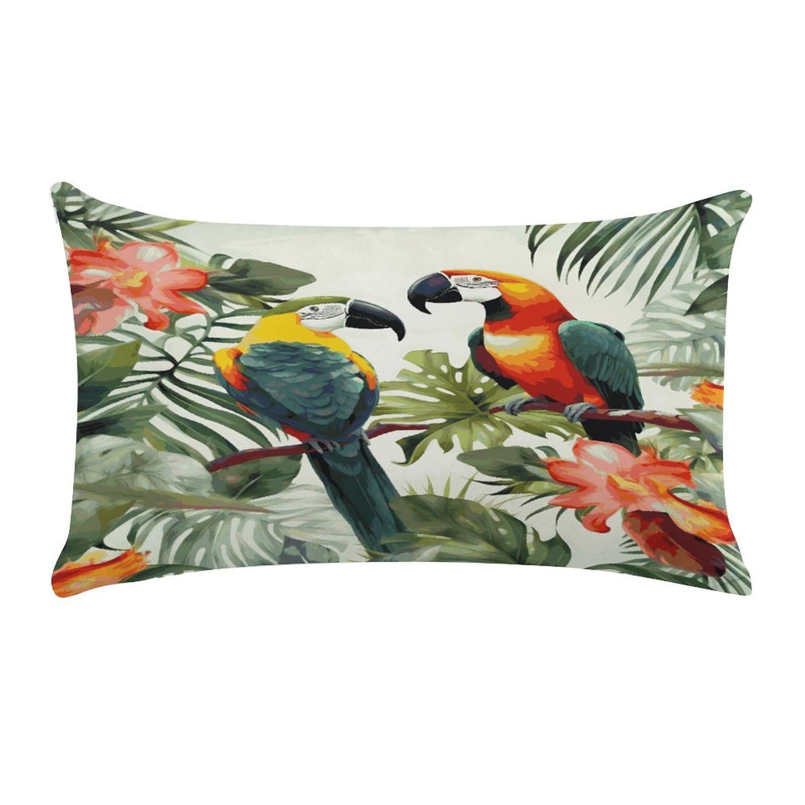 Toucans Parrot Palm Tree Leaves Pillow Cover Super Soft Pillowcase Luxury Cozy Fuzzy Velvet Pillow Shams Breathable Standard Pillow Cases with Zipper Wrinkle-Free Pillow Cover 12 "×20 "