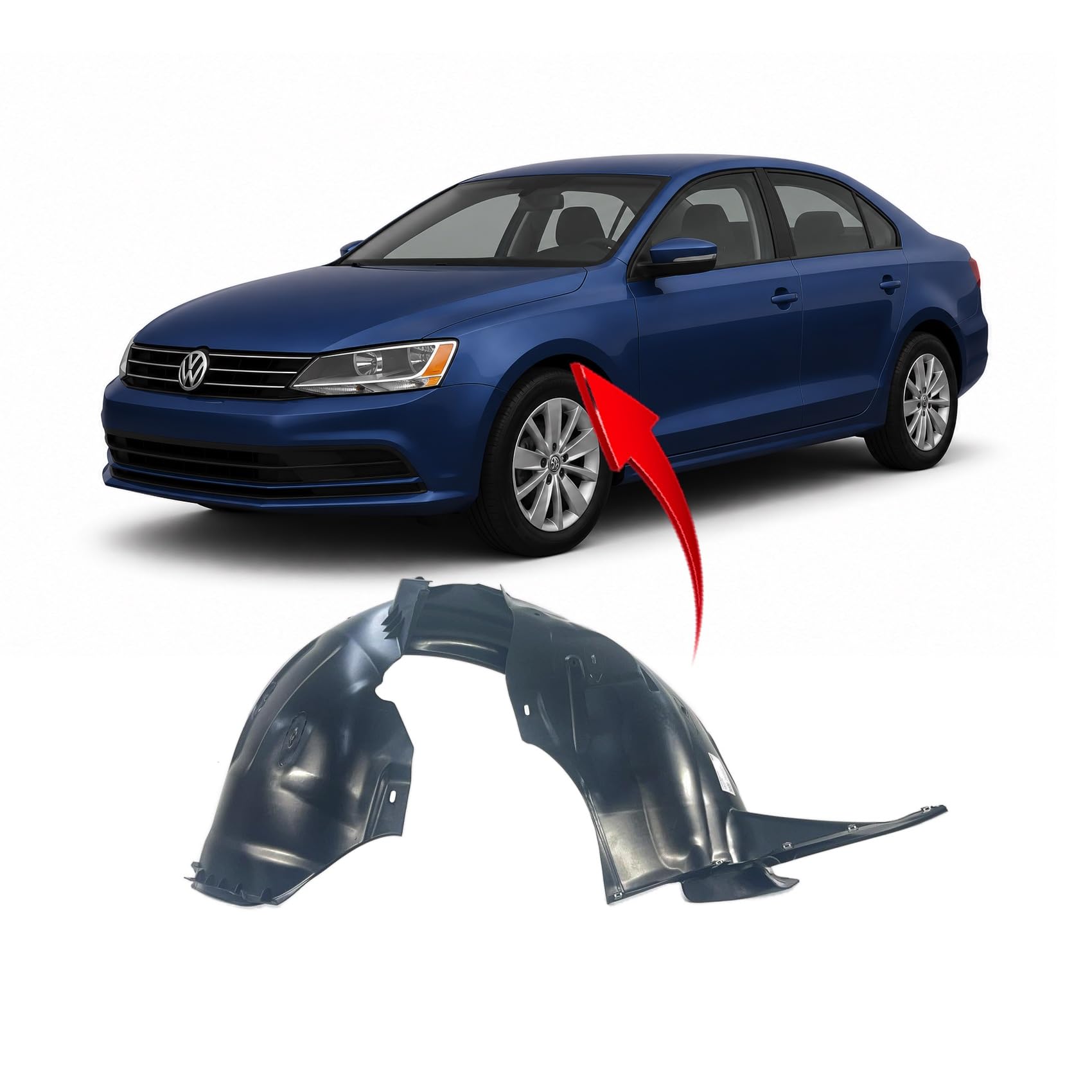 FitParts Compatible with Volkswagen Jetta 2015–2018 Front Left Fender Liner