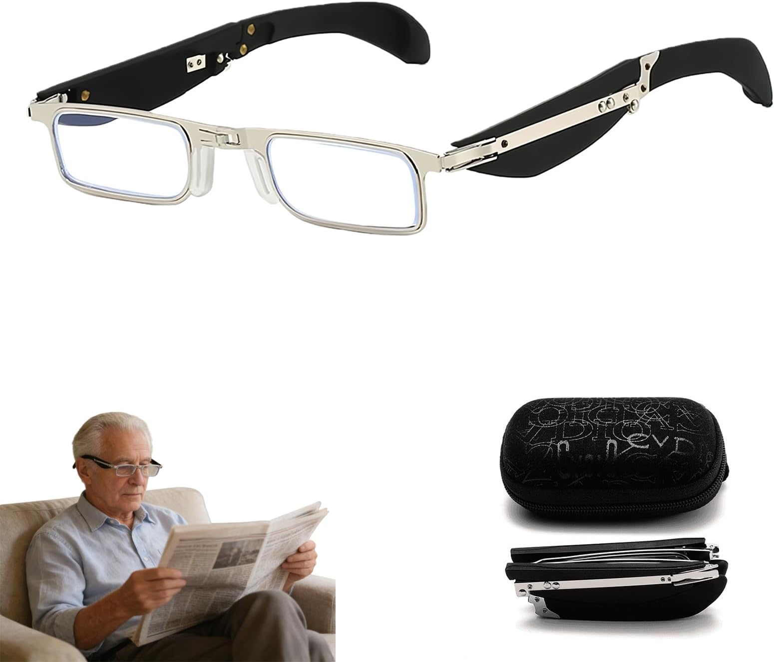 Foldable Anti-Blue Light Reading Glasses With Case,Portable Foldable Reading Glasses for Men Women,Anti Eyestrain