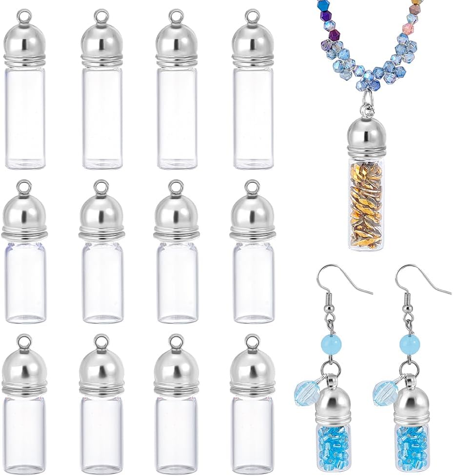 PH PandaHall Glass Vial Pendants, Screwable Hanging Pendant Wish Bottles Glass Bottle Charm for DIY Earrings Pendants Craft