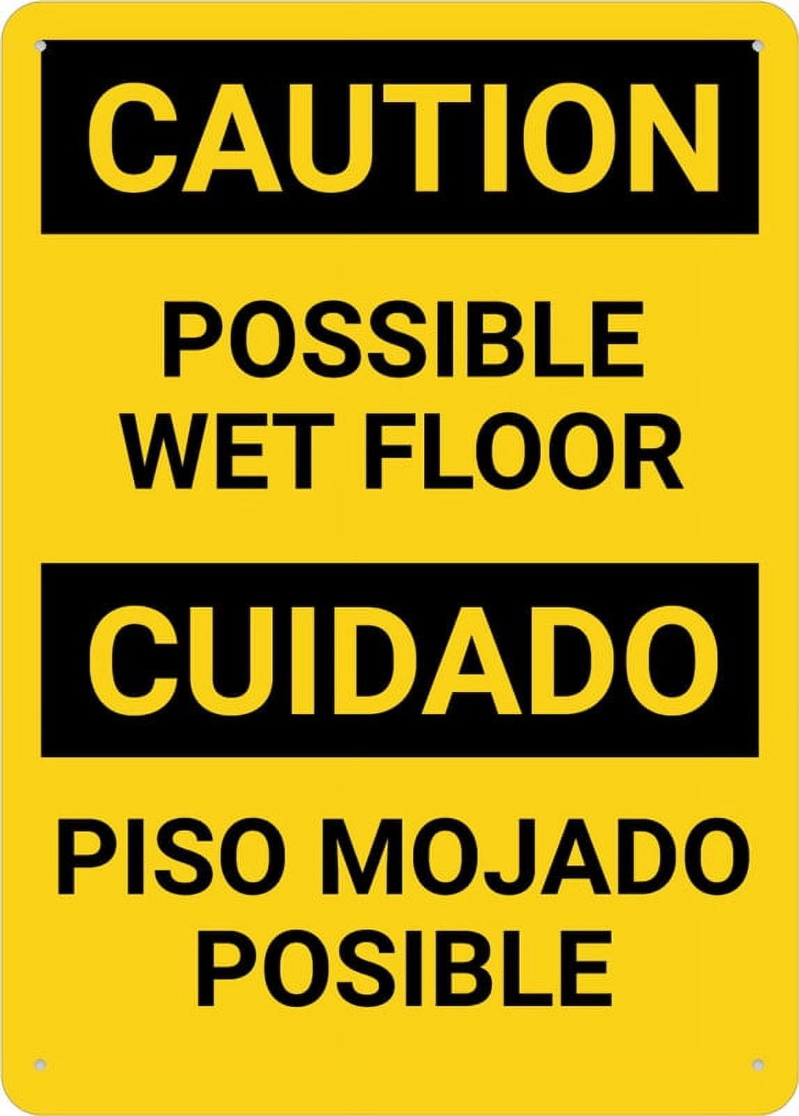 peiyeety Caution Possible Wet Floor Bilingual Sign 12X8 Inch Tin Sign Great for Garden and Yard Wall Decor