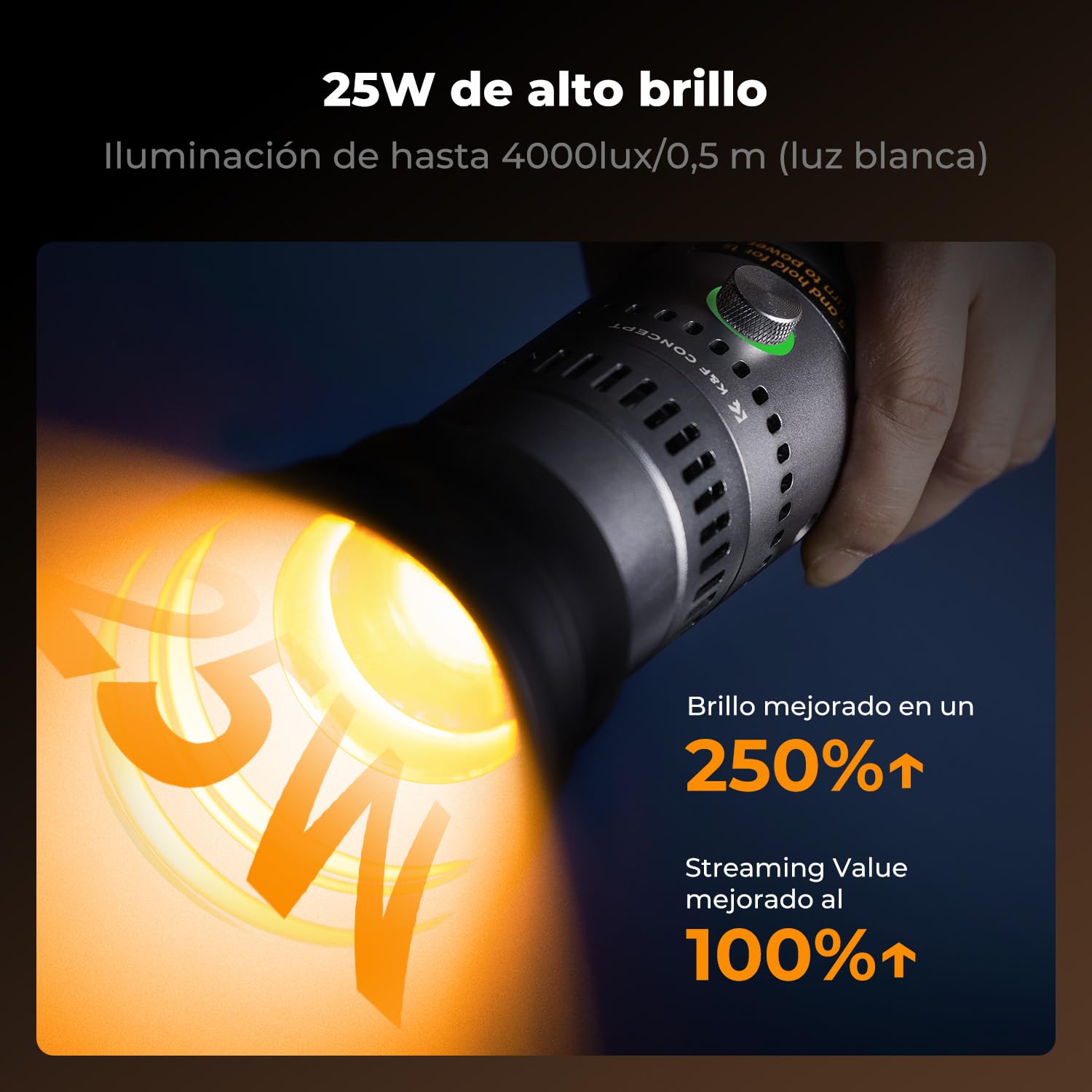 K&F CONCEPT SP25C Linterna LED, GOBO Light Ampliable de 25W 6500K con 9000mAh (3,7V), 20 filtros de luz, luz Ambiental para fotografía, luz de Relleno de Atardecer de 4 Colores, Carga rápida de 30W
