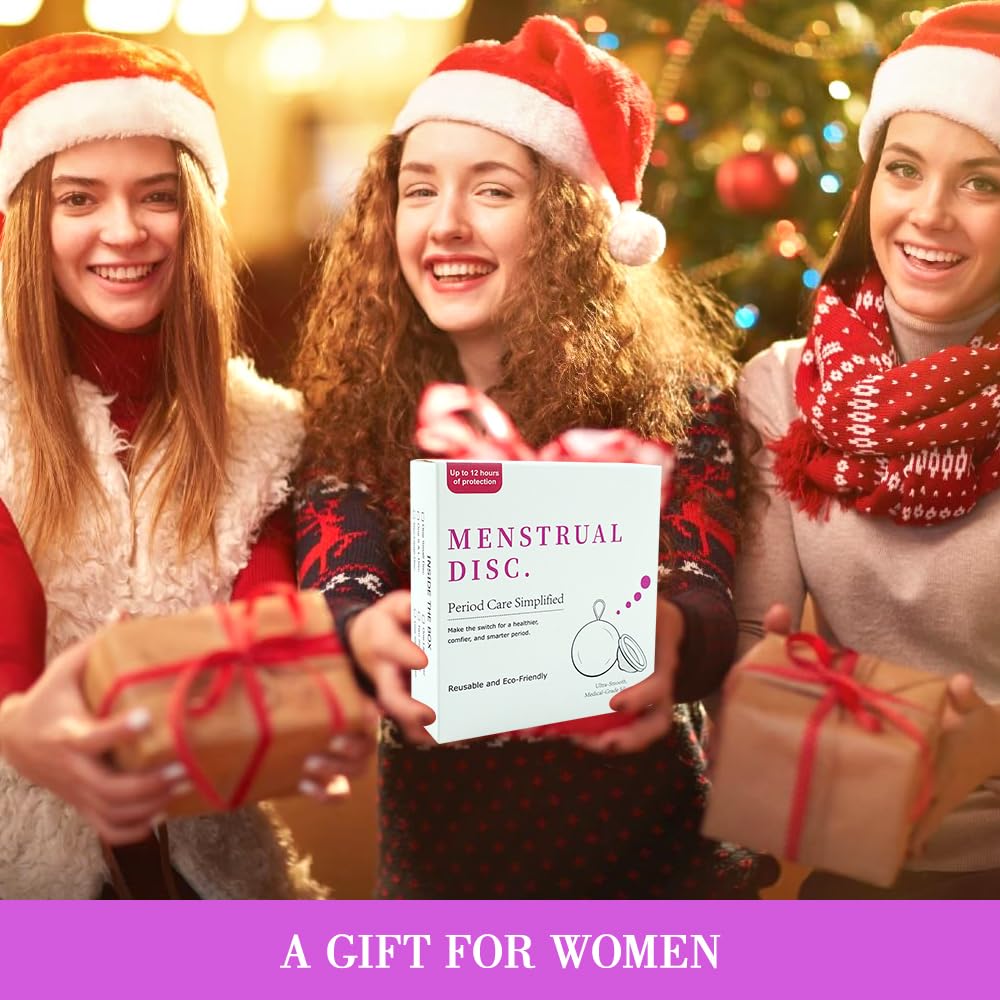 LUFEIS Dysk menstruacyjny, 2 sztuki Dysk menstruacyjny, Wielokrotnego użytku dysk menstruacyjny, Kubek menstruacyjny z silikonu, dla wszystkich natężeń przepływu, Bezpieczny podczas sportu i pływania