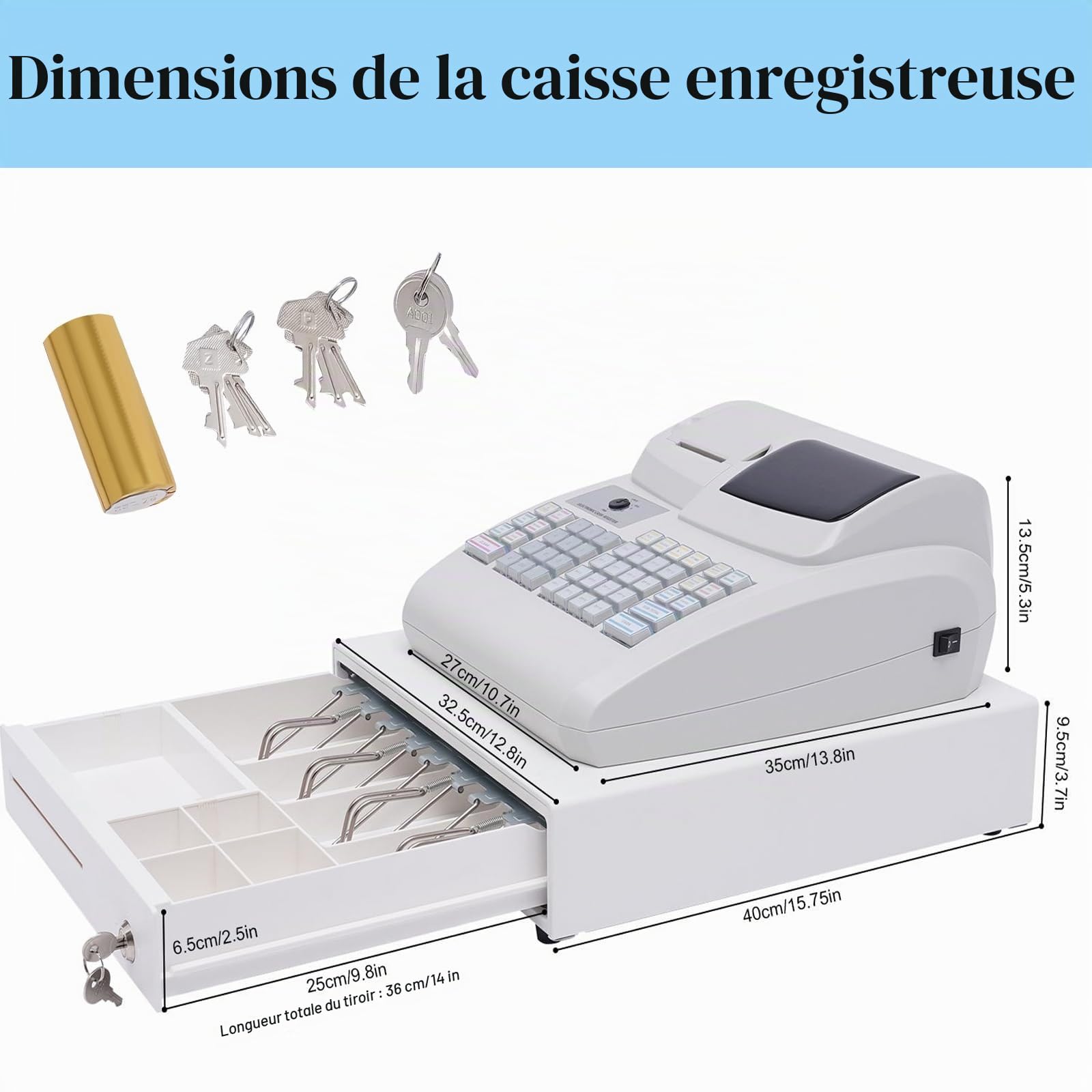 Caisse Enregistreuse Professionnelle, Système de gestion de trésorerie, caisse enregistreuse électronique, 47 claviers, imprimante thermique, caisse enregistreuse avec 4 factures, 5 pièces de monnaie,