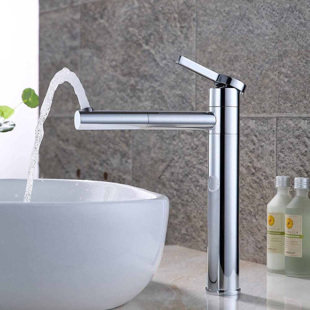 Waschtischarmatur Wasserhahn Bad Hoch Aufsatzbecken Mischbatterie Einhebel 360° Badezimmer Chrom