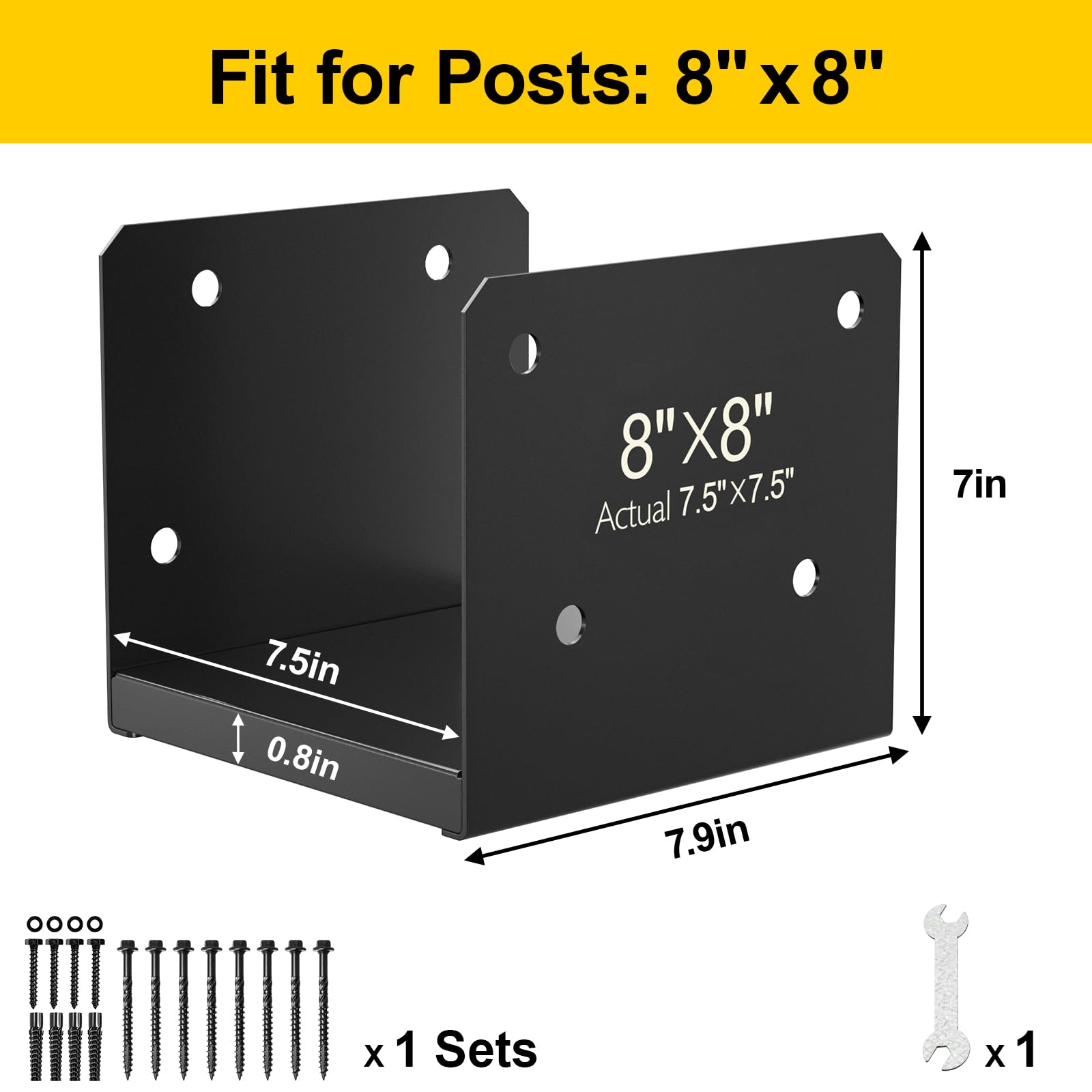 FMhotu Base de poste de acero inoxidable de 8 x 8, soporte de anclaje interno de 7.5 x 7.5 pulgadas, anclaje de soporte de hormigón para barandilla de cubierta, vallas, buzones (2 unidades, negro)