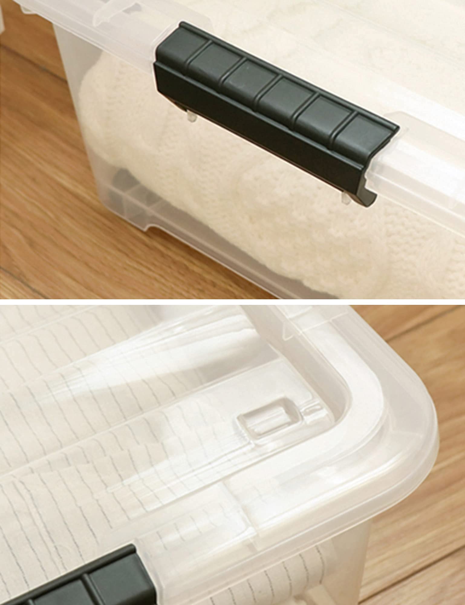 Unterbett-Aufbewahrungsbox, Die Mit Transparenter Kunststoff-Kleideraufbewahrungs- Und Finishing-Box Gestapelt Werden Kann, Ein Dreiteiliges Set, Geeignet Für Schlafzimmerschränke/Braun/58L
