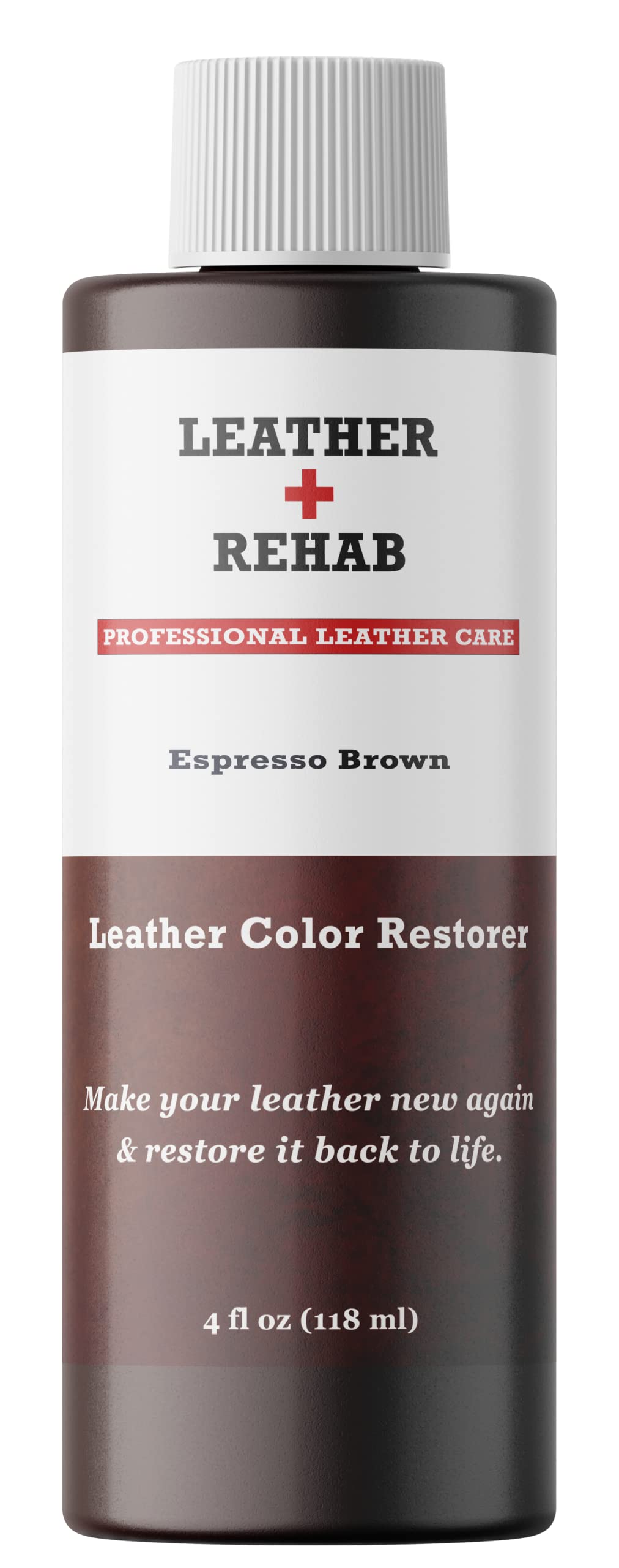 Leather Rehab Leather Color Restorer - Repair & Restore Faded, Worn and Scratched Leather & Vinyl Easily with No Kit - Furniture, Couch, Car Seat, Shoes, Jacket and Boots - 4 oz. Espresso Brown