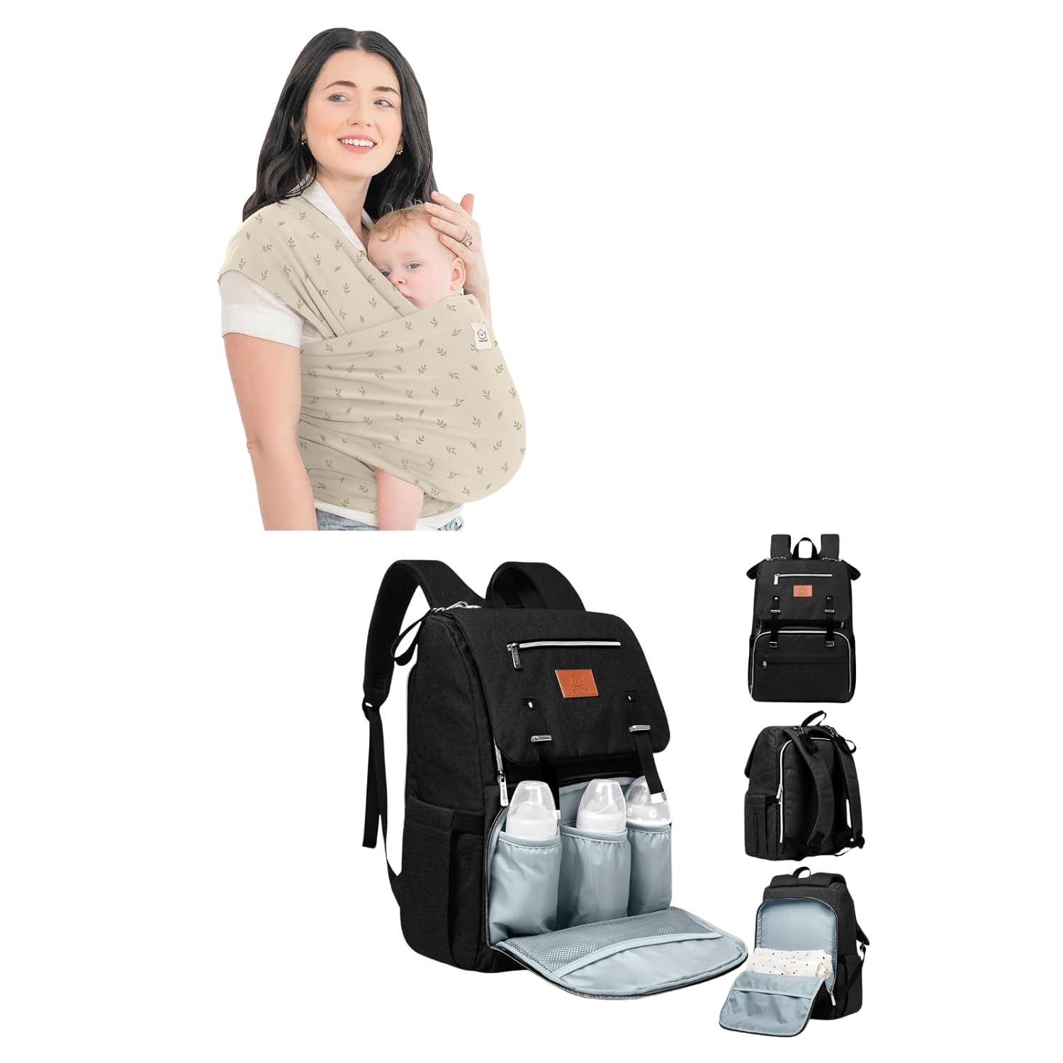KeaBabies Baby Wrap Carrier and Diaper Bag Backpack - Easy-Wearing, Adjustable Carrier for Newborn to Toddler, Waterproof Multi Function Baby Travel Diaper Backpack