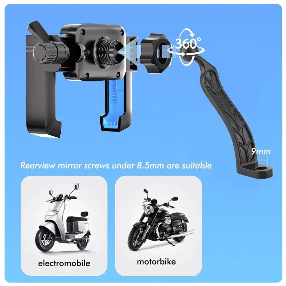Supporto Telefono Bici Moto Universale Bracket GPS Per Smartphone Montaggio A Specchio Per 4-7 Pollici(NERO)