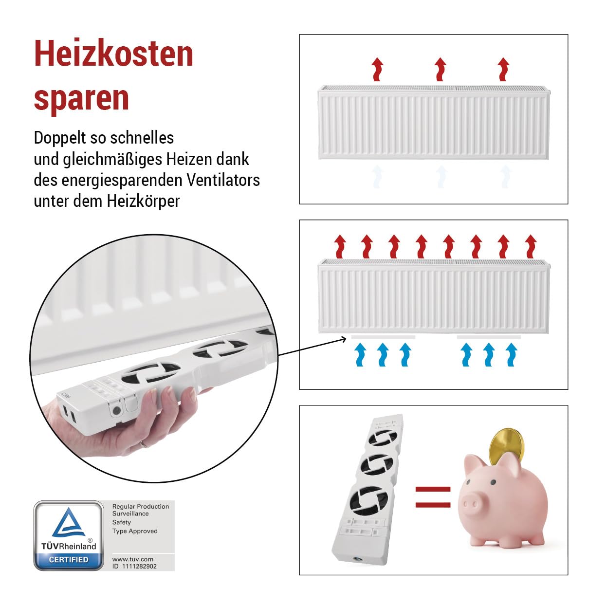 EMOS Wentylator grzewczy do oszczędzania energii i kosztów ogrzewania, zestaw startowy MONO, 1 sztuka dmuchawy grzewczej z czujnikiem temperatury z regulatorem, ładowarką i akcesoriami, natężenie