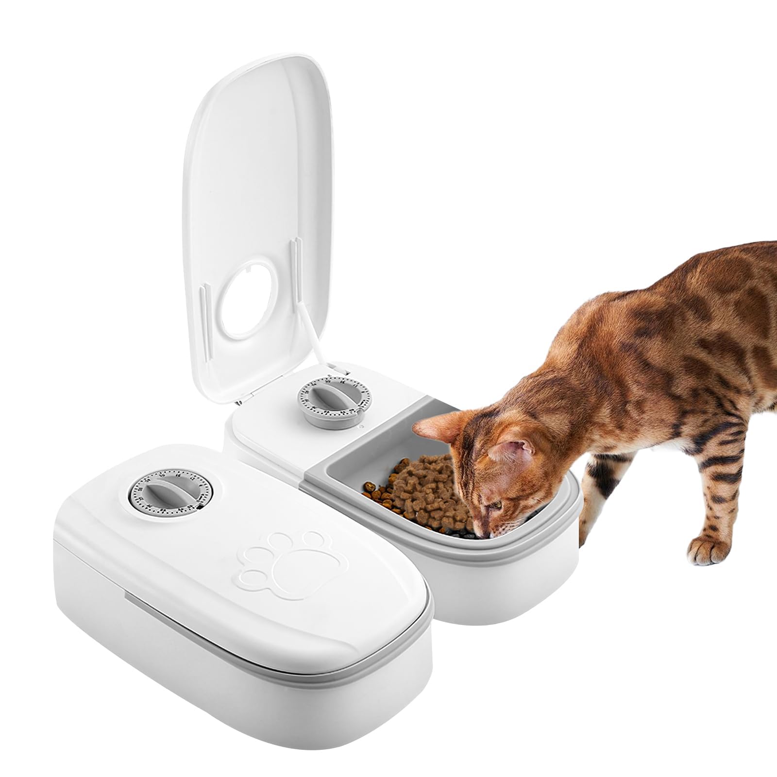 TNSLAND Automatischer Futterspender für Haustiere, 2 Mahlzeiten für kleine Hunde, Trocken- und Nassfutterspender mit Timer, Tier-Futterstation, zeitgesteuerter Katzenfutterspender zum Füttern