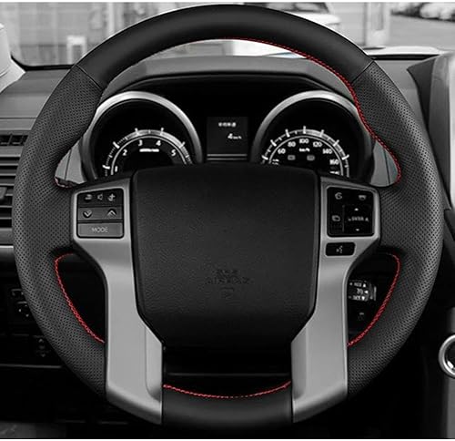 Funda de cuero negro para volante de automóvil, cosida a mano, para Toyota Land Cruiser Prado 2010-2017 Tundra Tacoma 4Runner 2014-2019 Línea