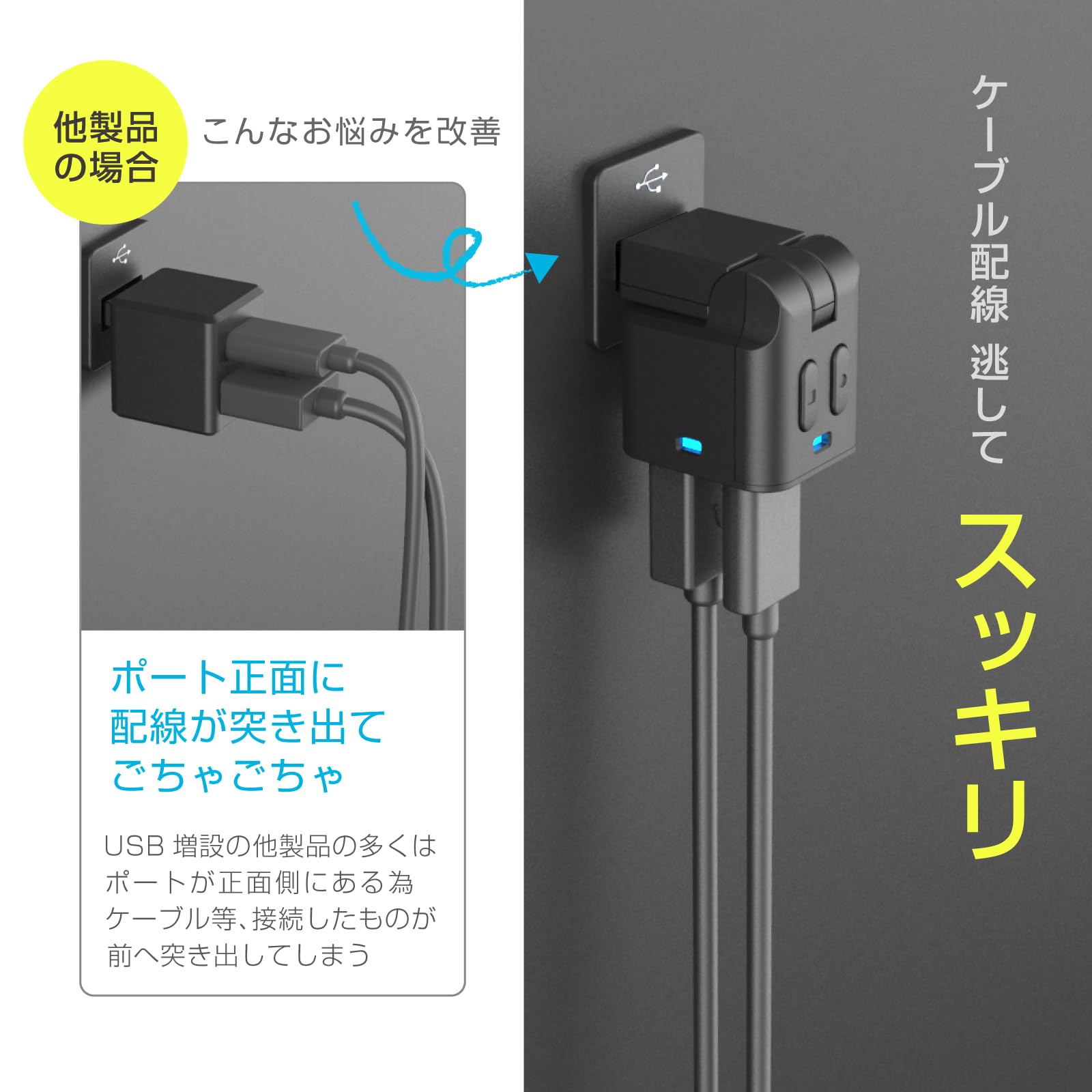 Amazon.co.jp: カシムラ イルミ付き&首振り式のUSB増設ハブ/ポート方向