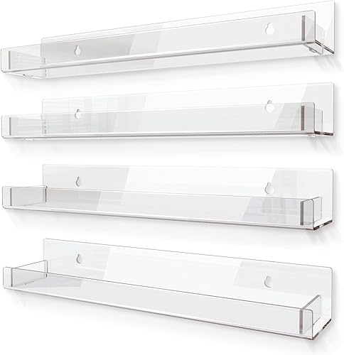 Paquete de 4 estantes de acrílico transparente de 15 pulgadas, estantería flotante transparente para niños para habitación de niños, estante moderno