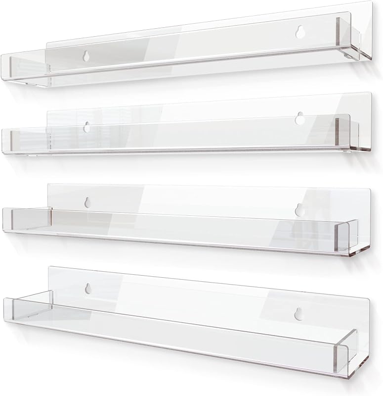 Prateleiras flutuantes de acrílico transparente RORKIM para parede, 38,1 cm, pacote com 4