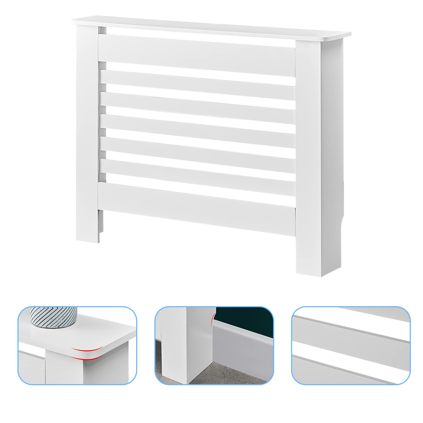 CLIPOP Moderne Heizkörperverkleidung, weiß lackiert, vertikale Lattenrost, MDF-Schrank, weiß, M