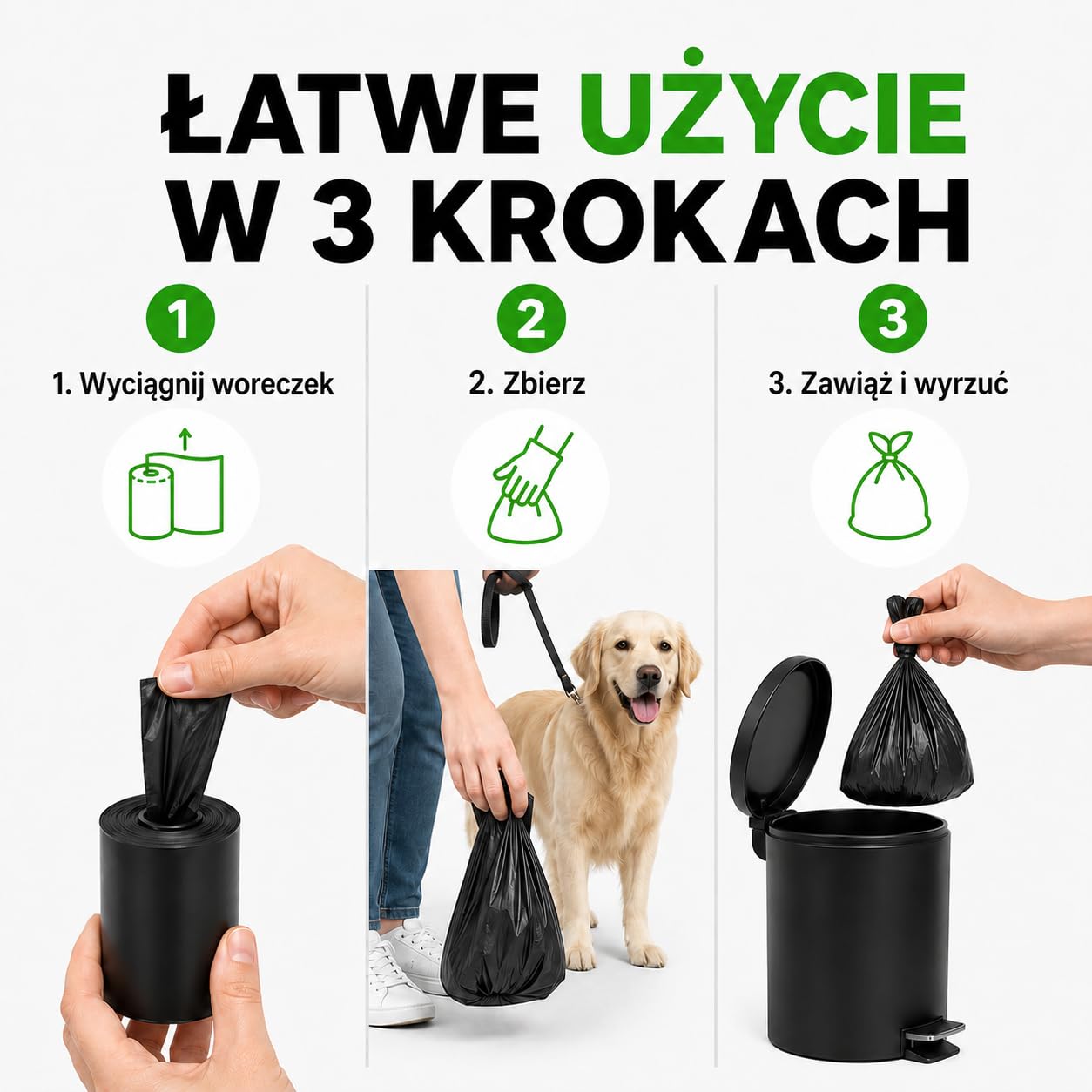 Woreczki na Psie Odchody, 600 Sztuk w 40 Rolkach, Worki na Kupy dla Psa 23 x 30 cm, Czarne, Wytrzymałe, do Dyspensera, na Spacery i Podróże