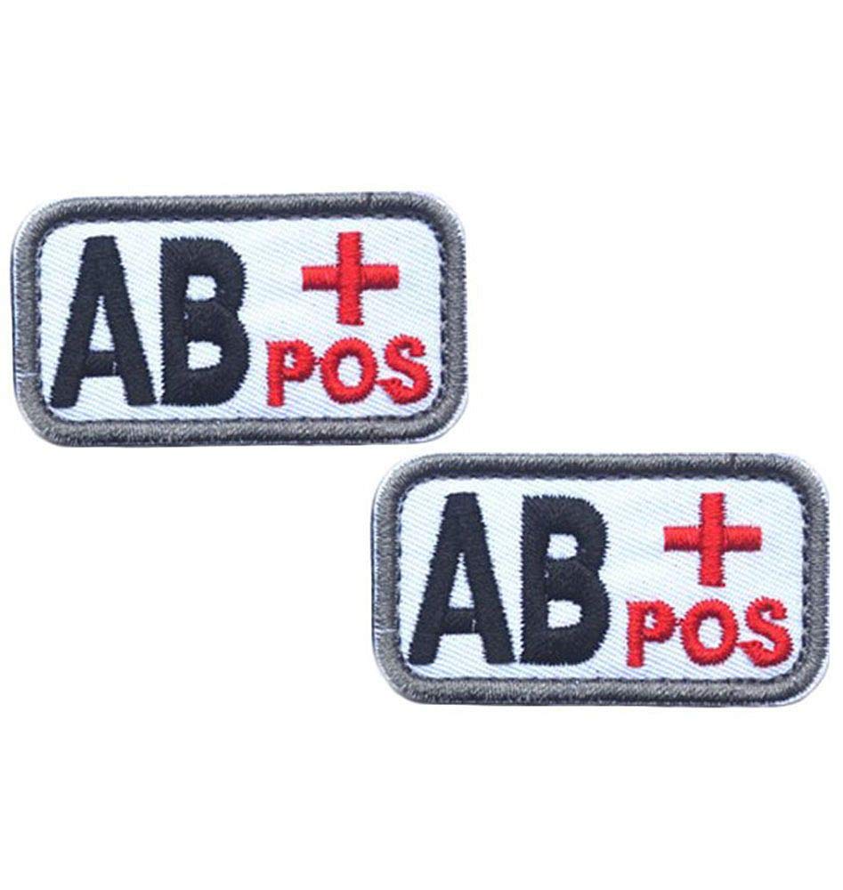 QTao UPA169aa 2pcs Hook and Loop Embroidery Tactical Blood Type Patches (White - Type AB Positive)